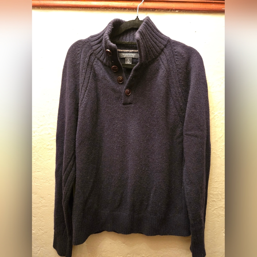 Banana Republic Women’s Wool Henley Sweater | Ribbed Collar | Navy | Size M